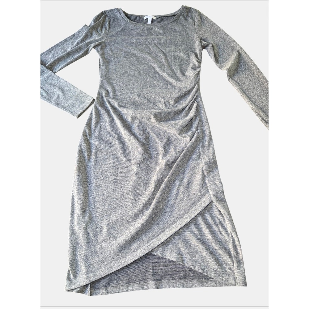 Leith Womens Heather Gray Long Sleeve Ruched Tulip Hem Bodycon Dress Size Small